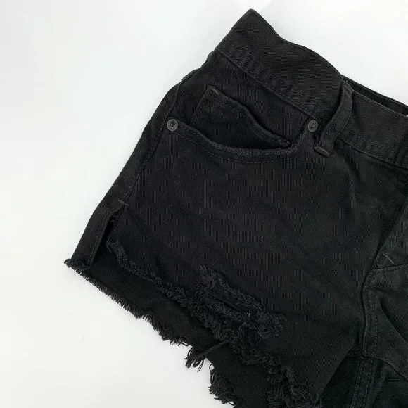 Free People Denim Shorts Sharkbite Black Button Fly Fray Hem Distress - Picture 7 of 10